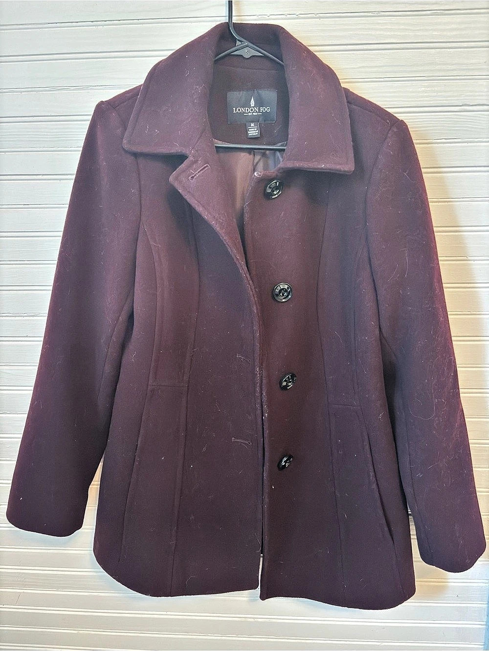 London Fog Wool Pea Coat in Purple Size Medium